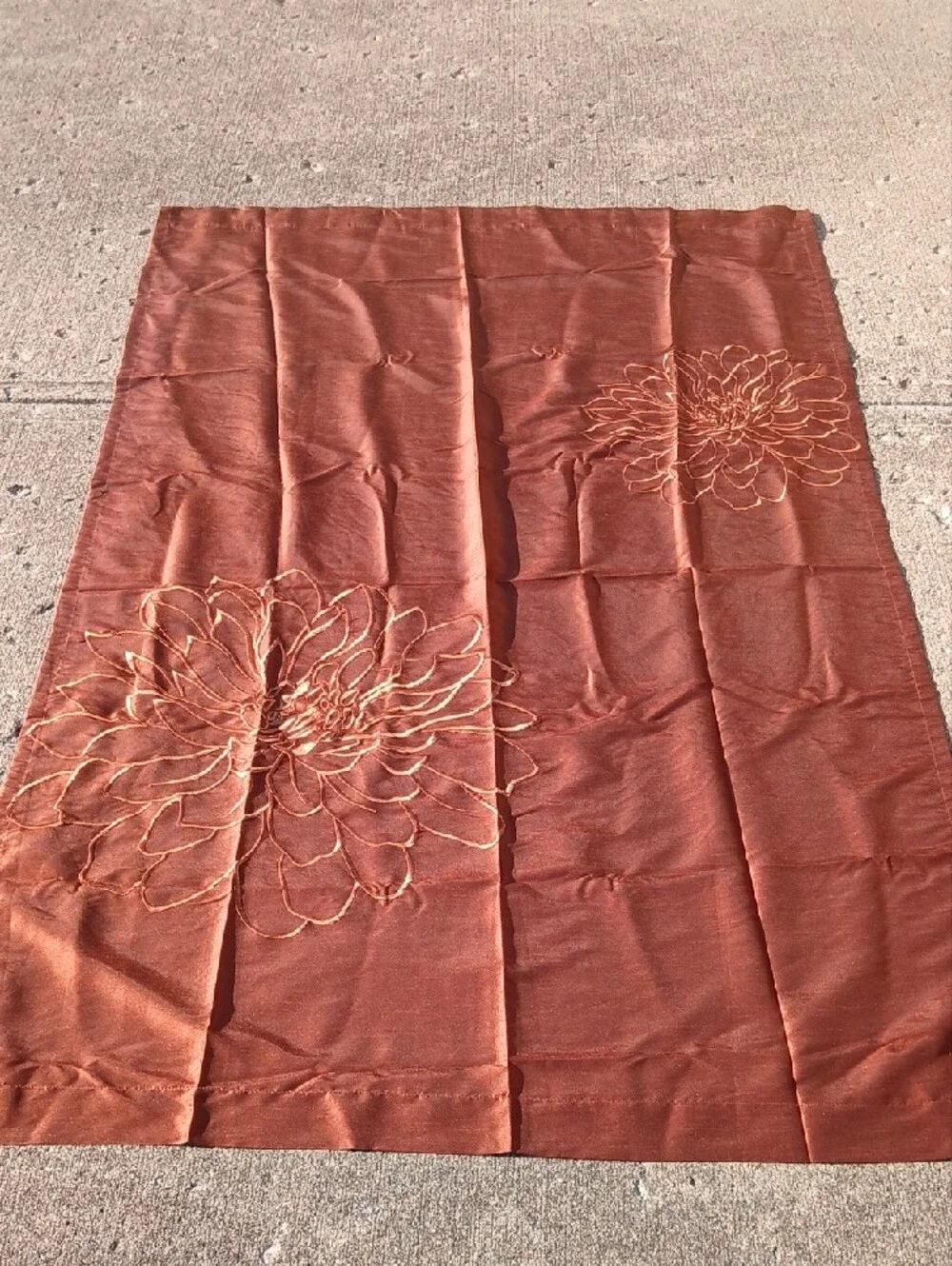 Copper Brown Floral Embroidered Curtain Panels Set of 4
